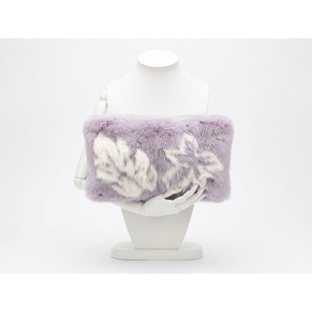 NEW PRADA women's visone mink fur pochette clutch in primula & bianco floral